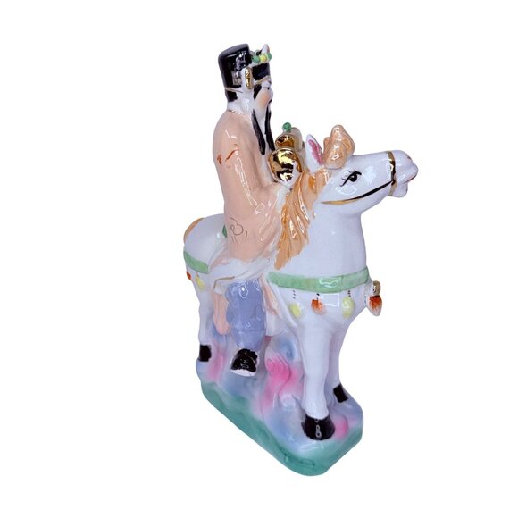 Caishen 1960s Chinese God of Wealth Porcelain Figurine on Horseback Statue - Picture 7 of 8